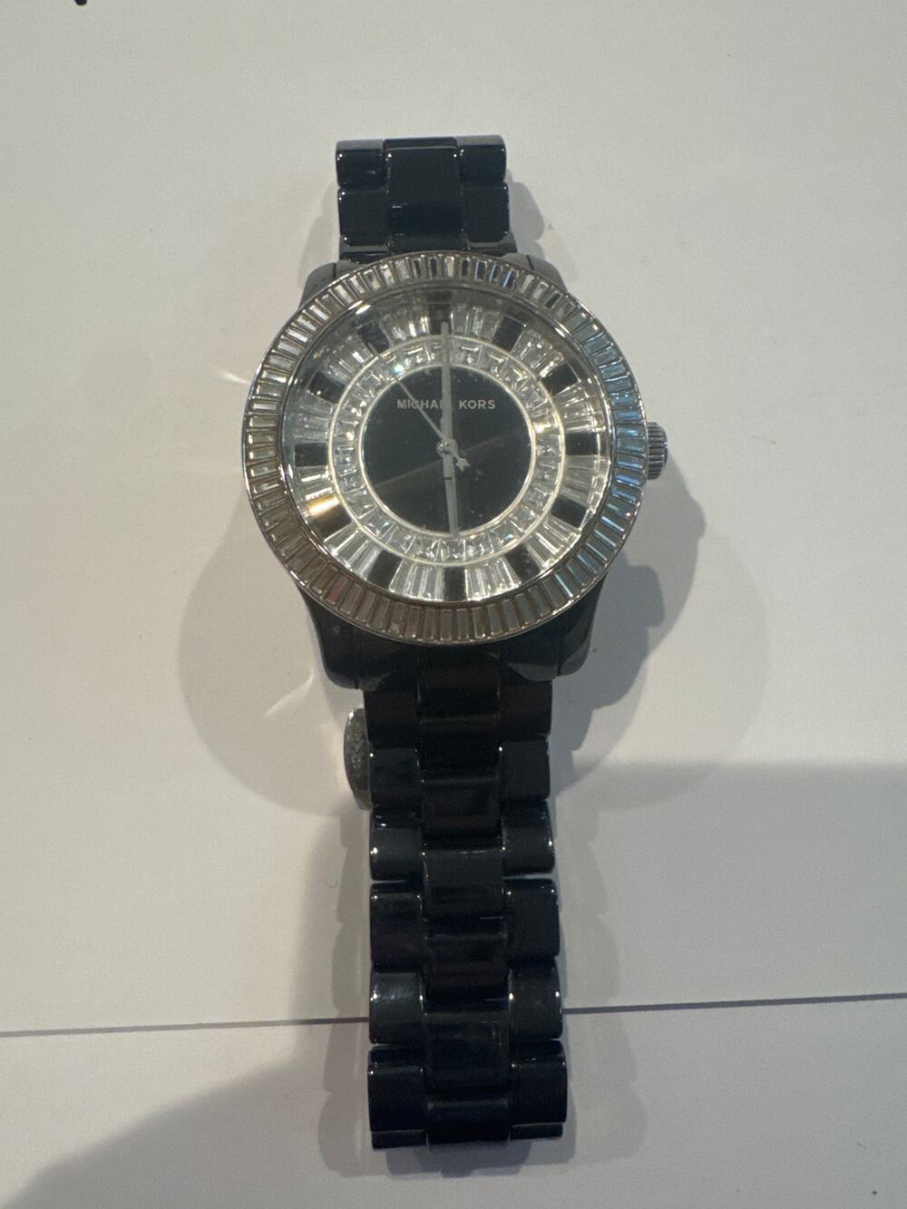 Michael Kors MK-5362 Womens Black Ceramic Watch Crystal Baguette Bezel Ritz